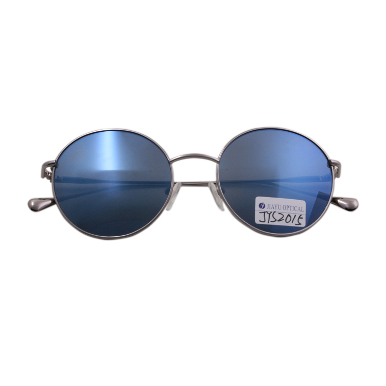 Classic Retro Polarized UV400 Round With Blue Mirror Lens Metal Sunglasses