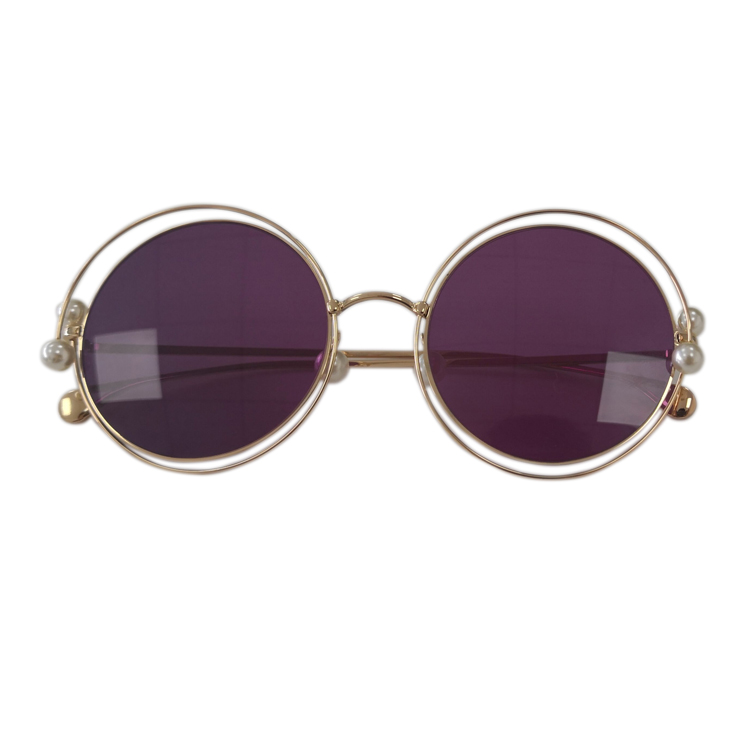Custom Fashion Retro Pearls Polarized Women Metal Sunglasses