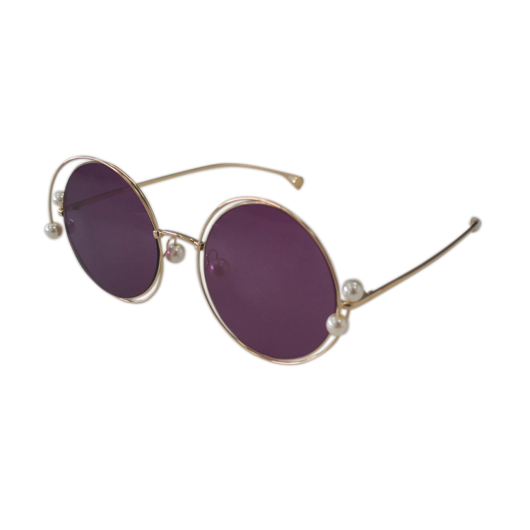 Custom Fashion Retro Pearls Polarized Women Metal Sunglasses