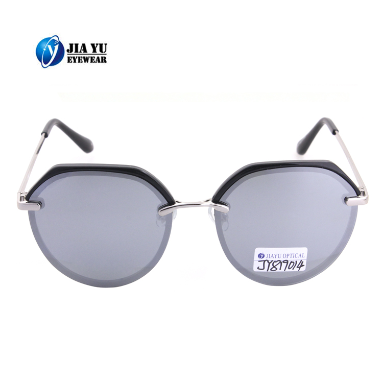 Custom Logo Mirror Lens Polarized Plastic Retro Small Round Polarized Women Sunglasses Metal