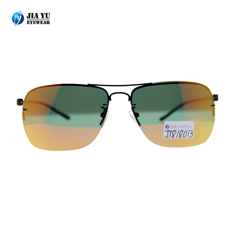 Fashion Custom Mirrored Lenses Polarized Square Men Metal Sunglasses