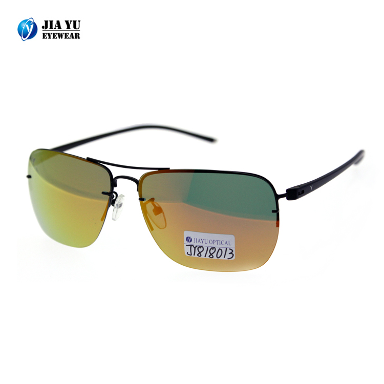 Fashion Custom Mirrored Lenses Polarized Square Men Metal Sunglasses
