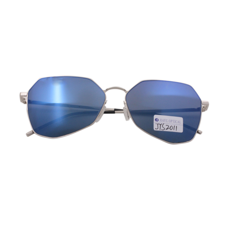 Fashionable Special Shape Blue Mirror Metal Sunglasses Polarized