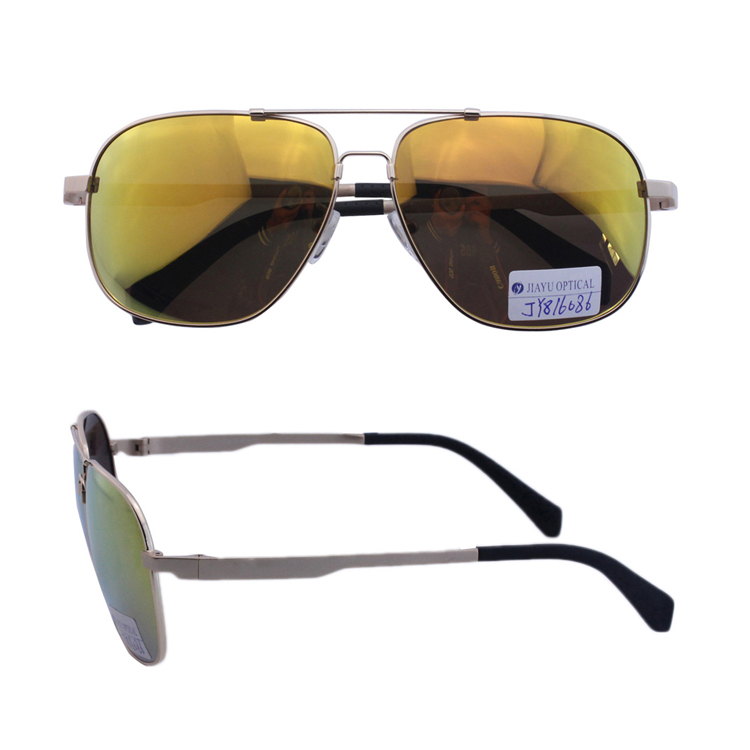 Hand Polished China Fashion Mirror Double Bridge UV400 Polarized Metal Sunglasses Unisex