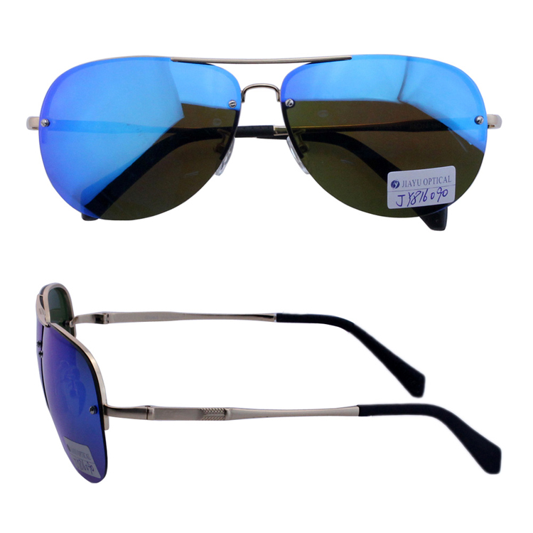 High Quality Fashion Double Bridge Mirrored Lenses Polarized Metal Sunglasses