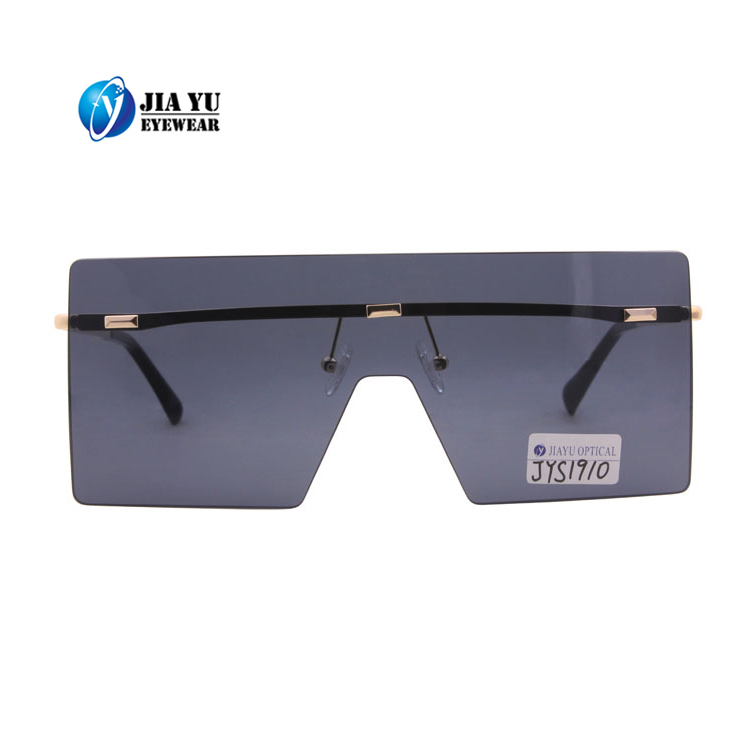 High Quality Fashion One Piece Lens Oversize Large Rimless Square Metal Sunglasses for Women