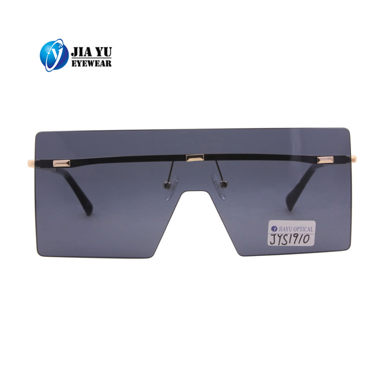 High Quality Fashion One Piece Lens Oversize Large Rimless Square Metal Sunglasses for Women