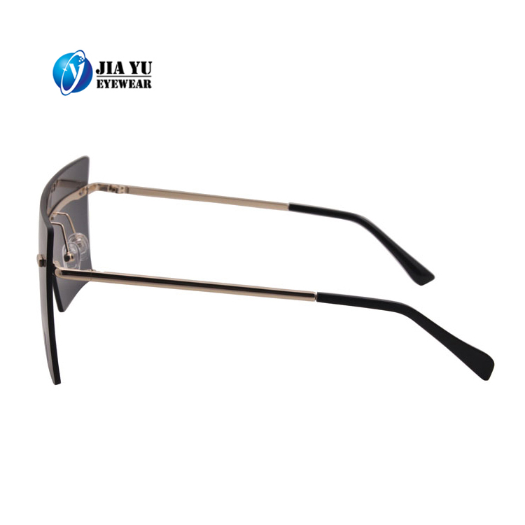 High Quality Fashion One Piece Lens Oversize Large Rimless Square Metal Sunglasses for Women