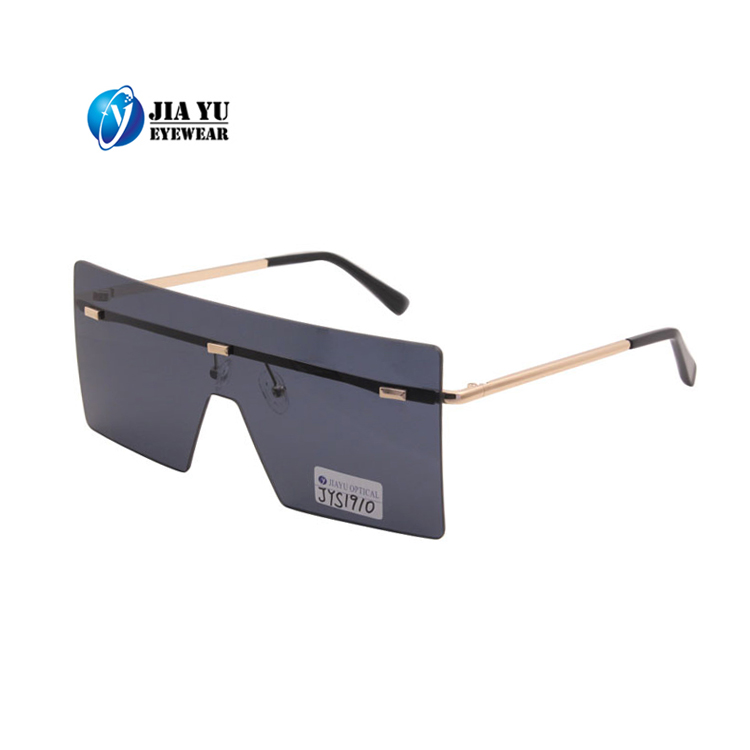 High Quality Fashion One Piece Lens Oversize Large Rimless Square Metal Sunglasses for Women