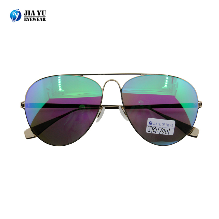 Hot Sale Fashion Special Double Bridge Mirrored Lenses Metal Sunglasses