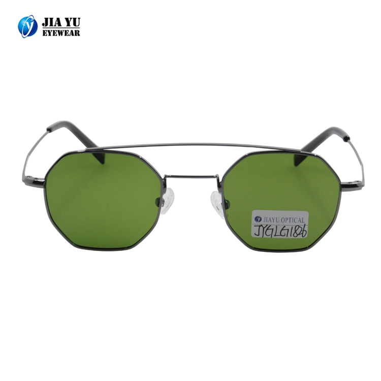 Xiamen Fashionable Double Bridge Green Lenses Retro Special Shape Polarized Metal Sunglasses