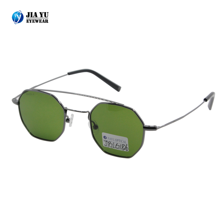 Xiamen Fashionable Double Bridge Green Lenses Retro Special Shape Polarized Metal Sunglasses