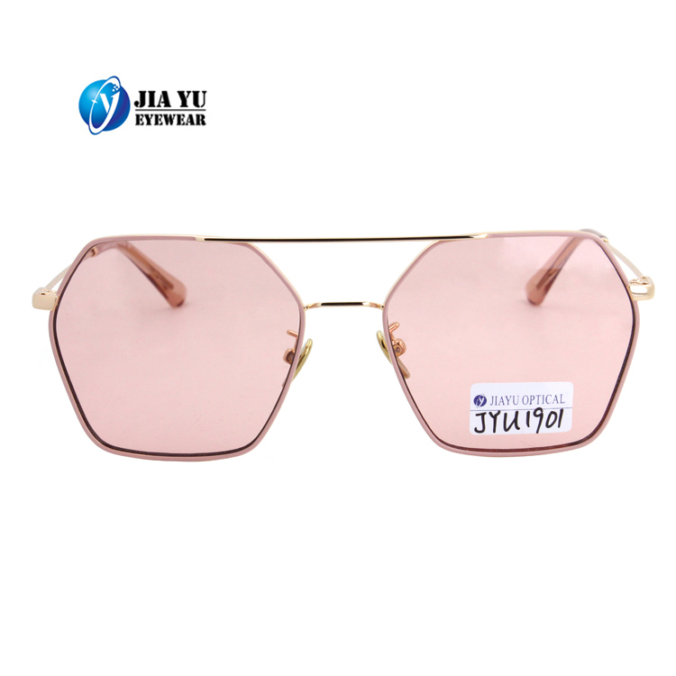 Hexagon Shaped Metal Sunglasses for Women, Pink, Stainless Metal