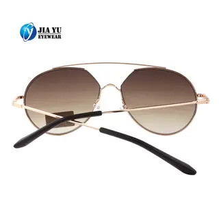 Custom Stainless Round Metal Sunglasses, Gold Frame, Brown Lens