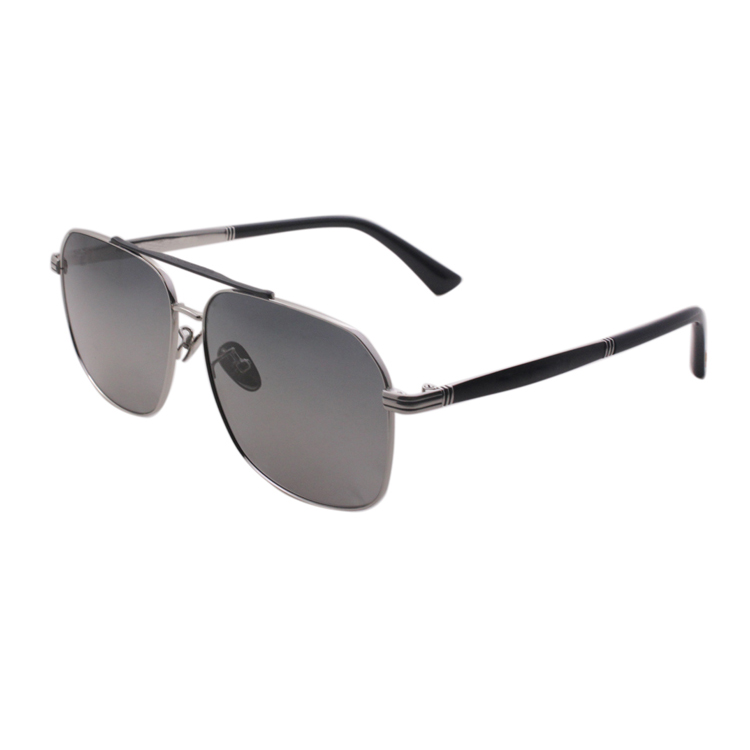 Square Polarized Protection Double Bridge Metal Sunglasses
