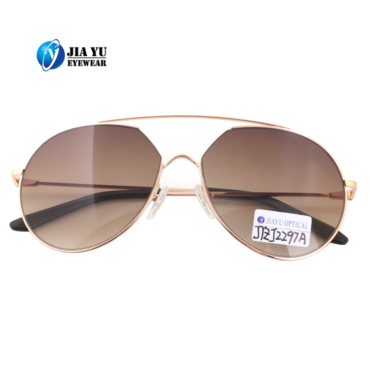 Custom Stainless Round Metal Sunglasses, Gold Frame, Brown Lens