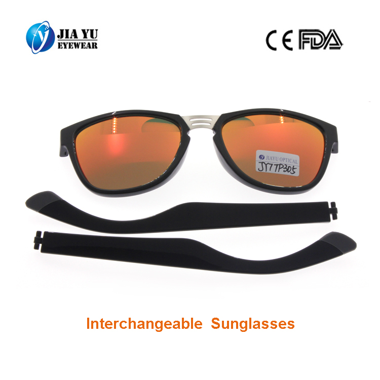 Custom Design Thin Frame Interchangeable Temples Plastic Sunglasses