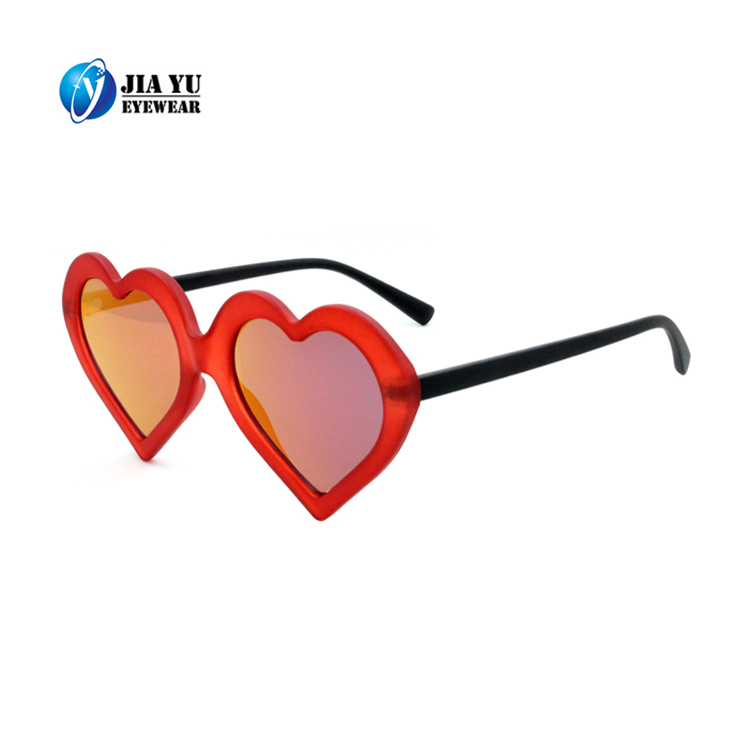 High Quality Wholesale Custom Design Women Red Mirror Lens Plastic Heart Sunglasses