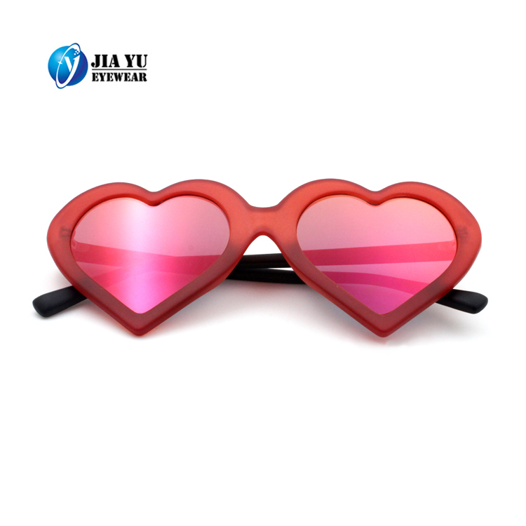 High Quality Wholesale Custom Design Women Red Mirror Lens Plastic Heart Sunglasses