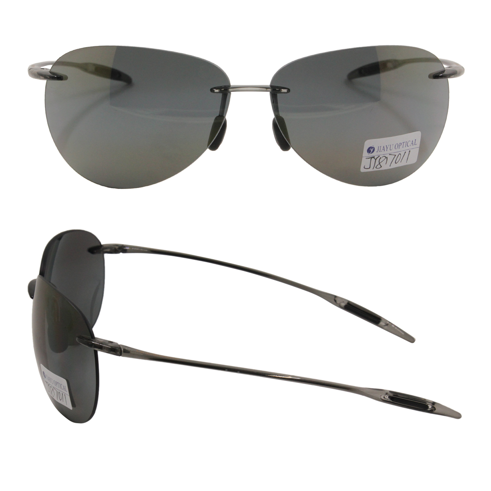 New Design Custom Fashion UV400 Polarized Plastic Light weight Rimless Sunglasses