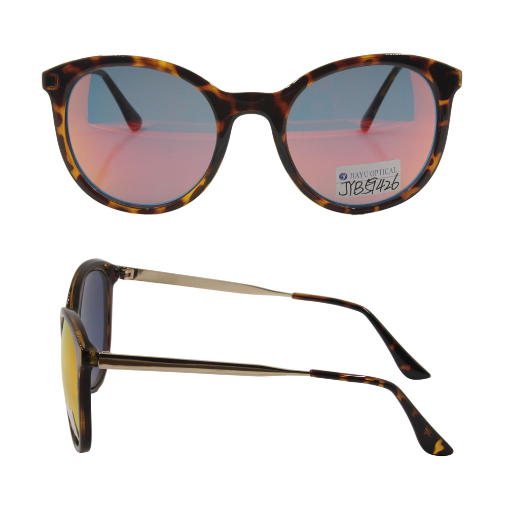 Newest Trending Fashion Brown Demi Mirrored Metal Temples Plastic Sunglasses
