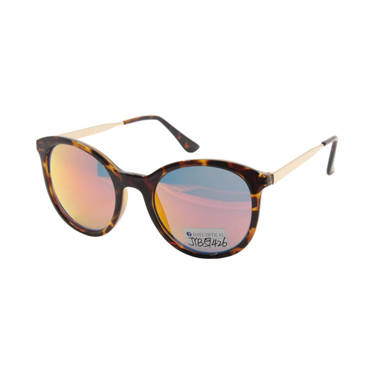 Newest Trending Fashion Brown Demi Mirrored Metal Temples Plastic Sunglasses