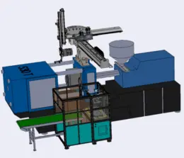 Automatic Degating and In-Mold Inserting of Robot Arms