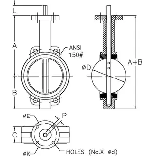 Drawing for Gear Operated Wafer Butterfly Valve