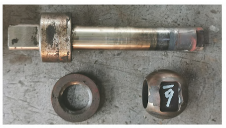 Macroscopic appearance of ball valves, valve stems and valve gaskets with peeling coating