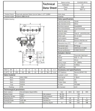 Pneumatic Operated Globe Control Valve, A351 CF8M, 1-1/2 Inch, 300 LB