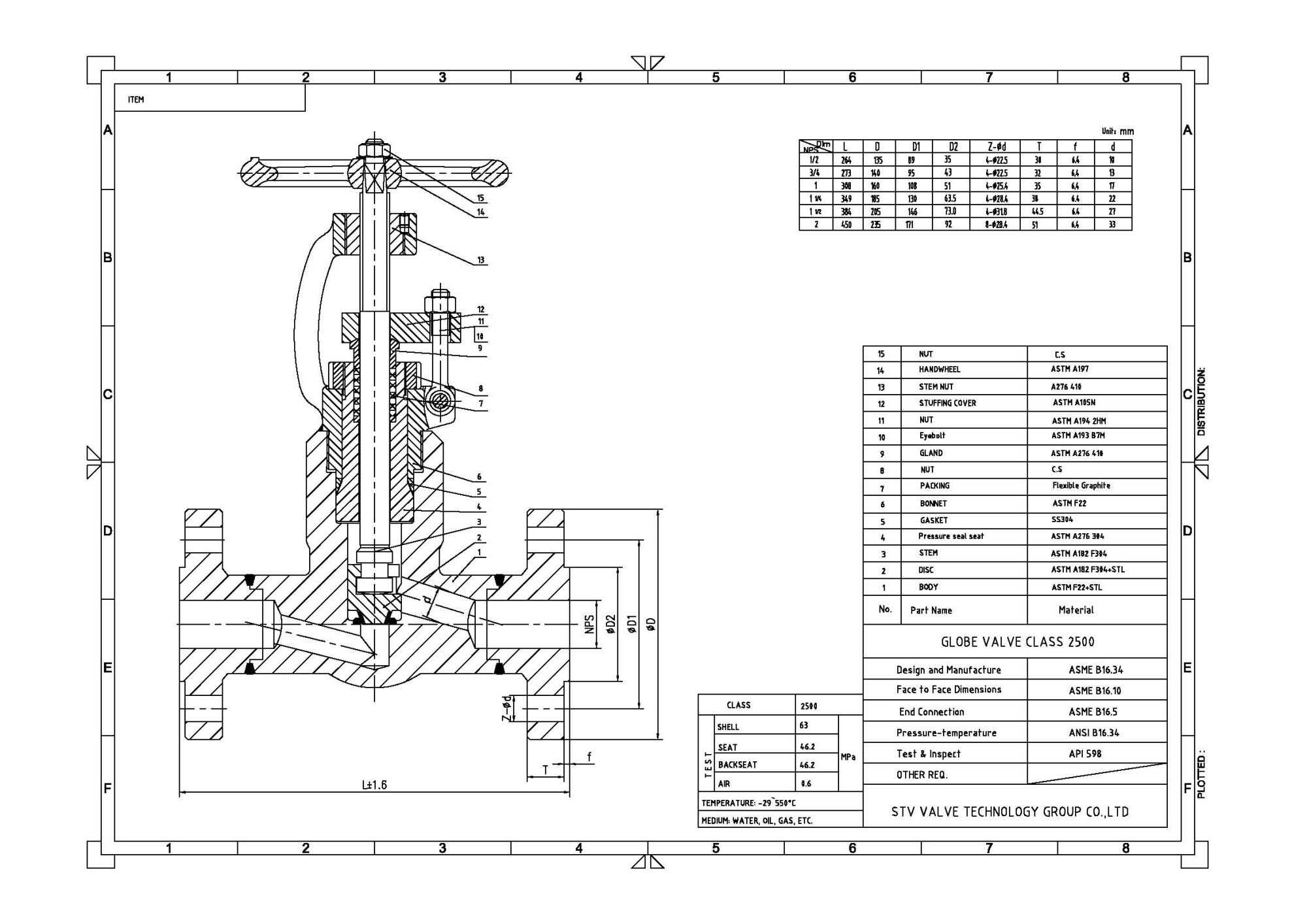 ASTM A182 F22 Globe Valve, ASME B16.34, 1/2-2 Inch, 2500 LB