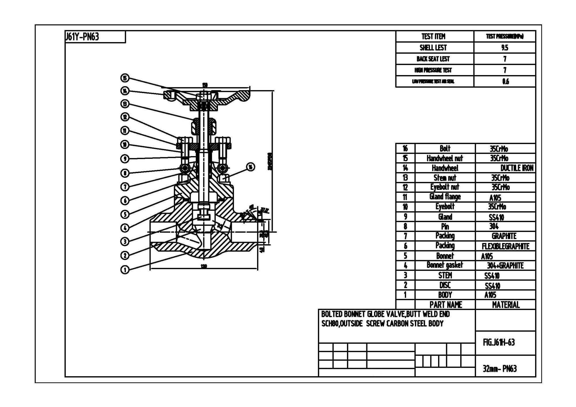 BS 5352 Globe Valve, ASTM A105N, 1 Inch, Class 1500 LB, BW