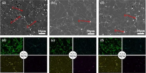 SEM structure of AlSi7CuMnMg alloy under different conditions