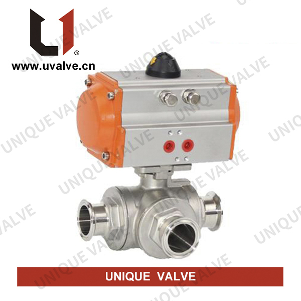 Stainless Steel 3-Way Ball Valve With Pneumatic Actuator