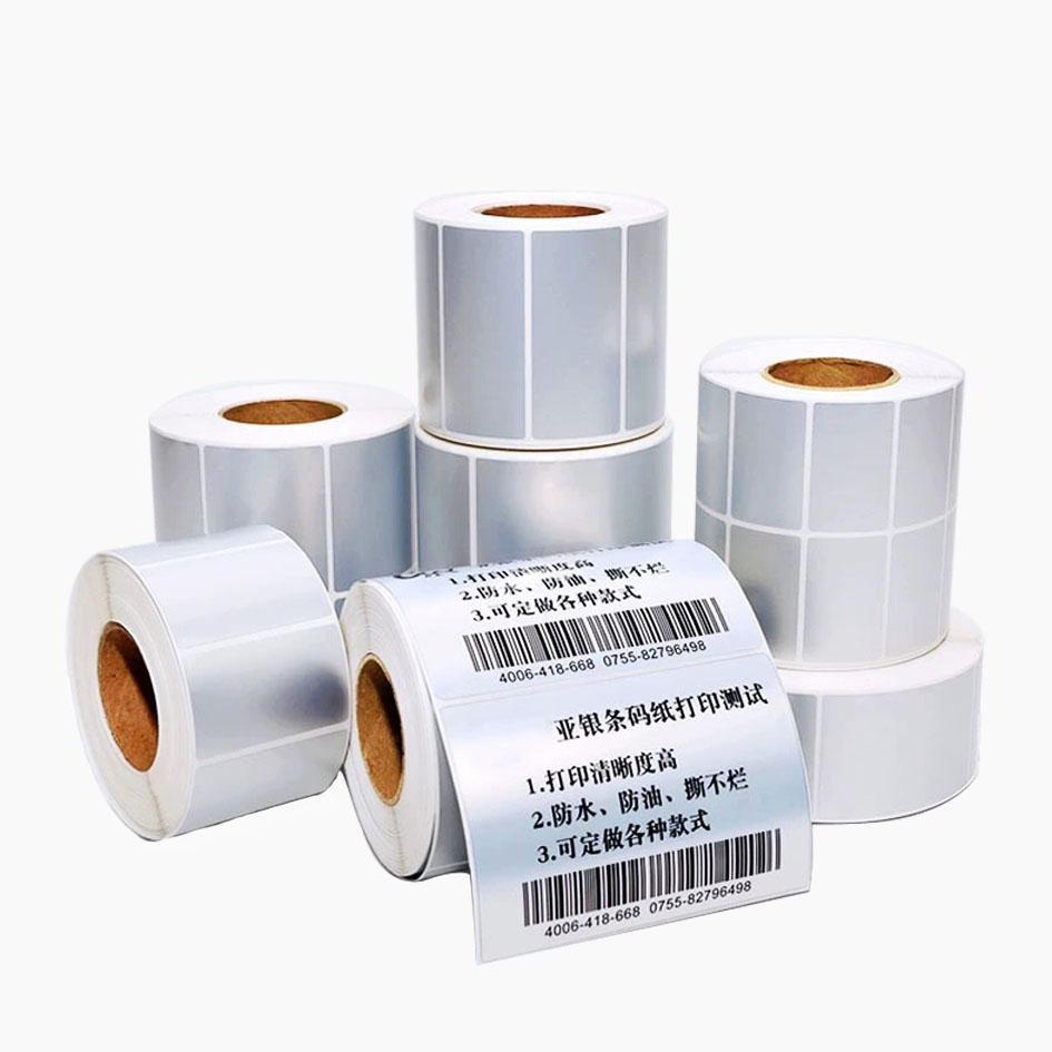 China Customized Barcode Glossy Silver PET Labels Sticker