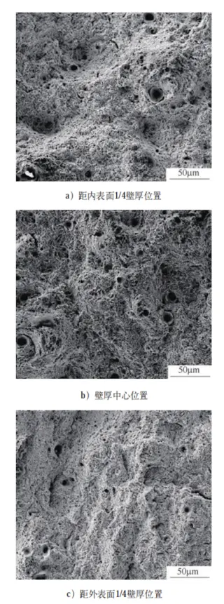 Fracture morphology of tensile specimens at different positions
