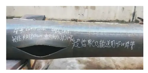 Morphology of steel pipe for supercritical carbon dioxide HFW transportation after burst test Morphology of steel pipe for supercritical carbon dioxide HFW transportation after burst test
