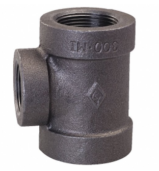 Malleable Iron Tee Reducer, 3x3x2 Inch, 300 LB, FNPT