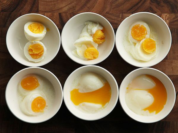 state of eggs at different heating temperatures