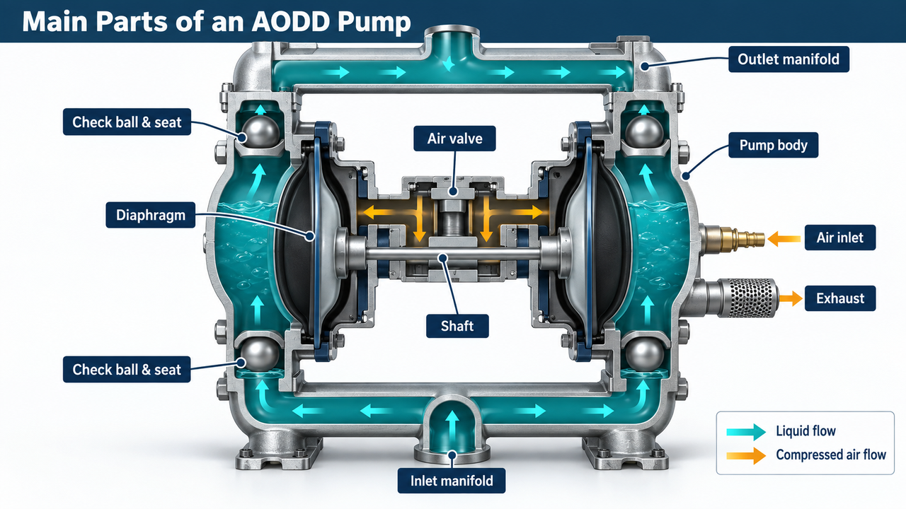 Main Parts of an AODD Pump Main Parts of an AODD Pump