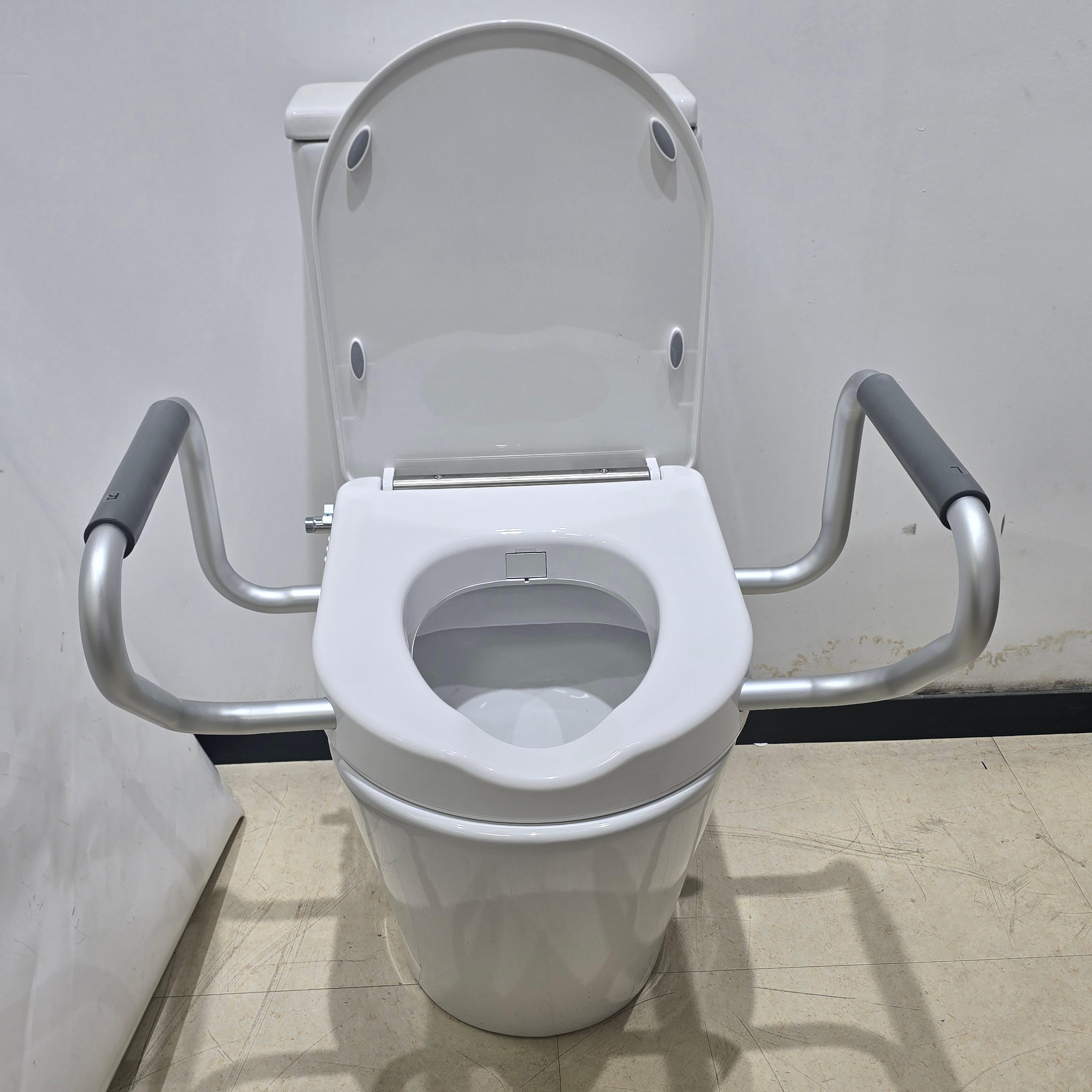 D-shaped Elevated PP Toilet Seat with Armrests, Elderly Raised Toilet Seat, Rear Wash & Feminine Wash Functions