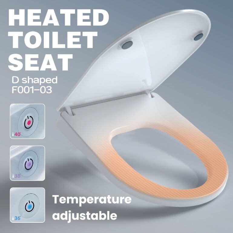UF Material NEW Heated Toilet Seat D Shape Toilet Seat Temperature Adjustable Slow-Close Toilet Seats