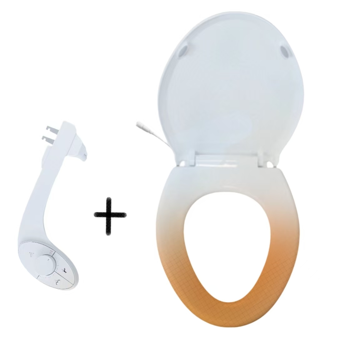 Slow Close Design Heated Toilet Seat Cover with LED Light Paired with a Bidet