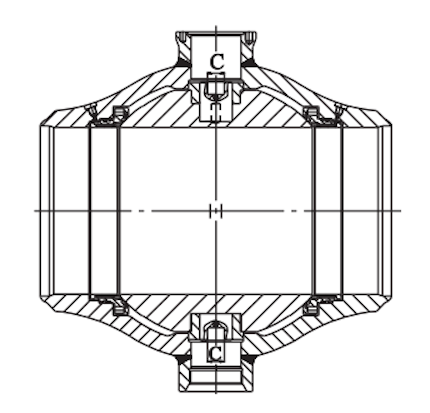 Completed upper and lower trunnion shaft holes