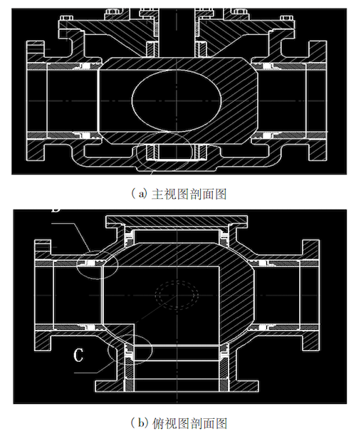 Fixed valve core structure (main view and cross-section)