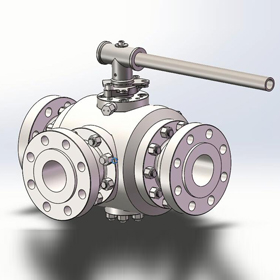 Three Way Ball Valve, ASTM A105, 300 LB, 4 Inch, RF, API 6D