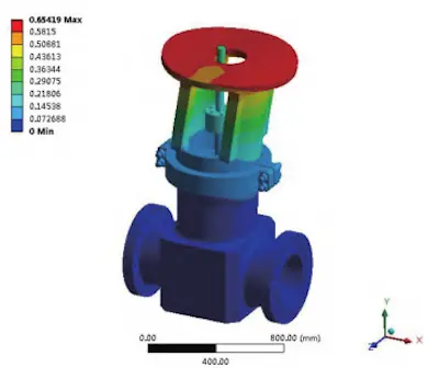 First-order vibration mode diagram of valve-flange