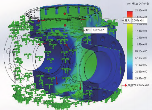 Static strain analysis of the orbital ball valve body