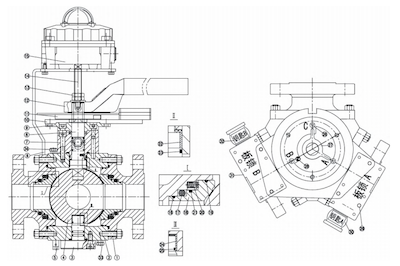 The optimized Y-type three-way ball valve with mechanical interlocking device