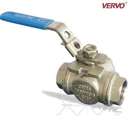 3-Way Floating Ball Valve, A351 CF8M, 3/4IN, 1000 WOG, FNPT